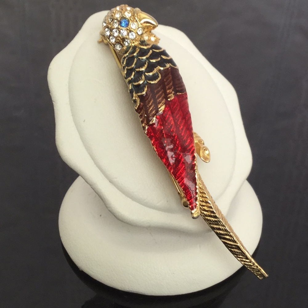 Vtg.Giorgio ParrotBrooch.GoldW/Crystals &EnamlBrch - Picture 3 of 8